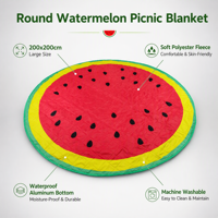 Couverture de pique-nique ronde matelassée, imperméable, pliable, lavable en machine, motif pastèque