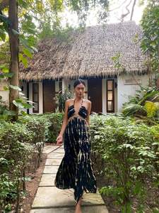 Tie Dye Rayon Dos Nu Longue Maxi Robe pour Femmes Boho Beach Resort Wear Tissé avec Taille Naturelle Collection Sexy D'été - Product Image 5