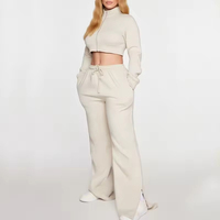 Ensemble de survêtements deux pièces personnalisés avec logo, grande taille, hiver, en tissu polaire lavé, manches longues, fermeture éclair, boutons aux genoux, haute qualité pour femme