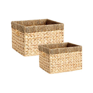 Bacs de rangement rectangulaires faits à la main du Vietnam certifiés Sedex BSCI avec jacinthe d'eau et poignées en bois pour usage domestique OEM accepté - Product Image 3