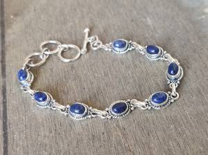 Pulsera de Plata de Ley 925 100% Natural con Piedras Preciosas de Lapislázuli Ovaladas, Regalo para Mujer, Proveedor de Joyería para Bodas y Fiestas - Product Image 4