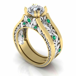 แหวนหมั้นเพชรแบบวินเทจสำหรับผู้หญิง925ชุบทองแหวนเงินแท้ - Product Image 4