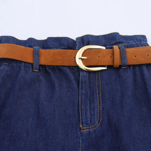 กางเกงขาสั้นผ้าเดนิมสไตล์วินเทจสำหรับผู้หญิงใหม่เอวสูงพร้อมเข็มขัดกระเป๋าด้านหน้าและด้านหลังสองข้างระบายอากาศได้ดี - Product Image 4