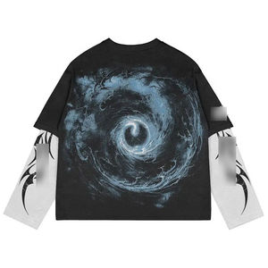 Venta al por mayor personalizado desgastado impresión bordado ajuste recortado lavado ácido doble capa Camiseta de manga larga Camisetas de gran tamaño camisetas - Product Image 1