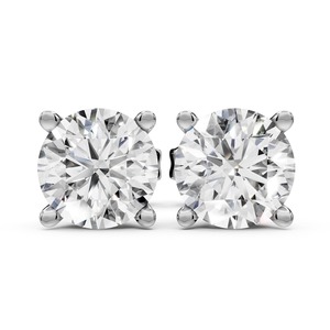 Boucles d'oreilles clous en diamant rond brillant à 4 griffes, 1,00 carat, DEF VS1, diamant de laboratoire en or 14 carats, pour mariage, fiançailles, soirée - Product Image 2
