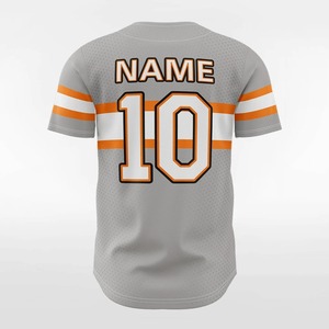 <b>Baseball</b> Jersey Unisex Gray Orange Striped Short Sleeve Button Front Custom Name Number Sublimated Print Breathable Mesh 100% - Product Image 3