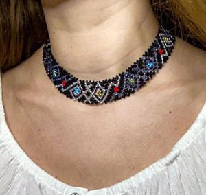 <b>Beaded</b> <b>Necklace</b> Unique Western <b>Beaded</b> Scarf <b>Necklace</b>, Fringe <b>Beaded</b> Bandana - Product Image 1
