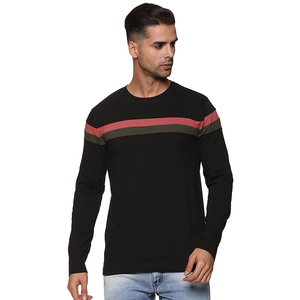 Camiseta de cuello redondo personalizada para hombre, camiseta informal ajustada de manga larga a rayas, venta al por mayor - Product Image 1