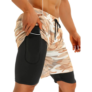 Short athlétique taille haute 2 en 1 pour hommes, logo personnalisé, short de survêtement d'été pour l'entraînement et la gymnastique avec compression - Product Image 5