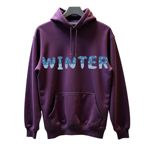 Sudadera con Capucha Morada Unisex con Estampado de Hojas y Corazones, Corte Regular, Informal, para Otoño, Material de Felpa, Diseño con Bolsillos - Product Image 3