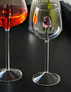 แก้วไวน์คริสตัลไร้สารตะกั่วคุณภาพพรีเมียมสำหรับงานแต่งงาน ตกแต่งด้วยดอกกุหลาบสีชมพูอย่างหรูหรา รูปทรงฟลุต ความจุ 300 มล. - Product Image 5