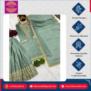 Nouveau Style de Luxe Créateur Entièrement Cousu Prêt à Porter Pure Chinnon Silk Full Sleeve Top Kurti Palazzo Dupatta Ensemble pour Femmes - Product Image 4