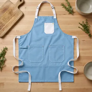 Classic Blue Canvas Sleeveless Bib <b>Apron</b> with Multiple Pockets Water Resistant & Eco-Friendly for Cooking Daily Use - Product Image 1