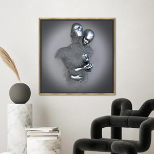 Tableau sur toile imprimé moderne : motif de couple enlacé aux couleurs vives, encadré or - Product Image 1