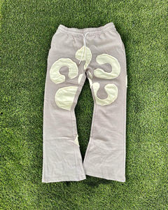 Manufacturer Wholesale Distressed Embroidery Fashion <b>Sweat</b> <b>Pants</b> Casual Trouser French Terry Wide Leg Stacked Sweatpants - Product Image 1