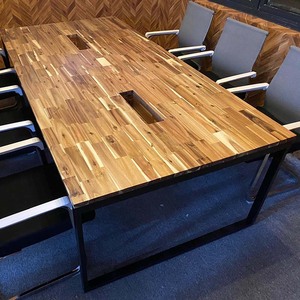Acacia Wood Conference <b>Table</b> 120x240cm with Industrial Iron Legs <b>Office</b> Furniture for Hotel - Product Image 5