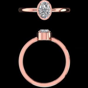 oval cut diamond solitaire engagement <b>ring</b> in 14k 18kt rose <b>gold</b> 1.00 carat bezel <b>set</b> stone minimalist jewelry gift for her - Product Image 3