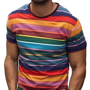 Jersey informal de verano para hombre, camiseta de gran tamaño, estampado gráfico de rayas transpirables, hecho de poliéster/material de algodón - Product Image 3