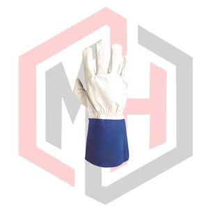 Guantes de Seguridad de Cuero Blanco para Bomberos, Puño Azul, Retardantes de Llama, para Soldadura TIG/MIG/Manual, Transpirables, Flexibles, con Puño de Punto - Product Image 2