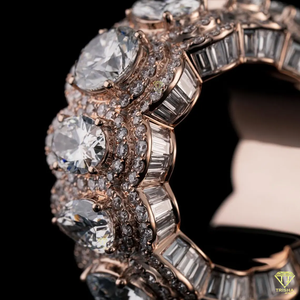 Bande d'éternité en diamant de luxe à large bande de laboratoire poire, pierres de taille ovale et ronde avec double halo, bague de mariée ou de cocktail déclaration - Product Image 2