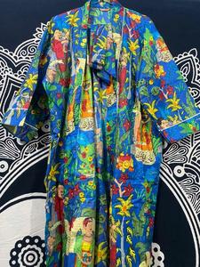 Kimono de estilo indio de algodón puro para mujer, albornoz con cuello vuelto para primavera y verano, ropa de dormir y playa, uso diario - Product Image 4
