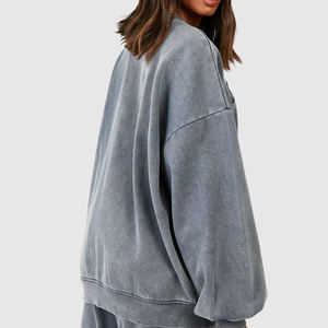 Pull-over à col rond, sweat-shirt délavé à l'acide pour femmes, sweatshirts de haute qualité bon marché avec logo personnalisé pour femmes - Product Image 3