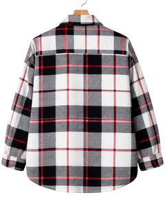 Chemise-veste surdimensionnée à carreaux noirs, blancs et rouges pour homme, manches longues, boutonnée, chaude, idéale pour l'hiver - Product Image 2