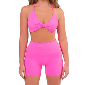 Ensemble de vêtements de sport pour femmes rose, respirant, soutien-gorge de yoga, short à taille haute de 4 pouces, fonctionnel pour le fitness, la course à pied, la salle de sport, élastique - Product Image 1