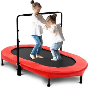 Foldable Mini Double Sided Trampoline with 5 Level Adjustable Handle Bar for Kids & Adults