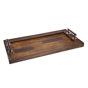 Plateau de service en bois d'acacia naturel avec placage or lavable au lave-vaisselle et durable pour la nourriture et les fêtes, y compris la vaisselle et l'assiette - Product Image 2