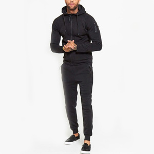 Conjuntos de chándal de dos piezas de otoño con cremallera de lana informal para hombre, de entrenamiento y pantalones de chándal Sudadera con capucha, servicio OEM ODM - Product Image 2