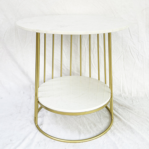 Contemporary Two-Tiered Side <b>Table</b> White <b>Marble</b> Top & Bronze Frame Durable Living Room Furniture <b>Set</b>-TT68117 - Product Image 3