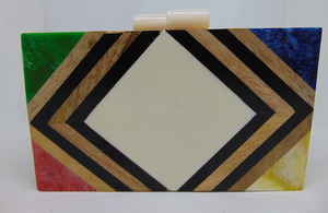 Geometric Wood Resin Clutch <b>Box</b> Purse Bags - Product Image 2