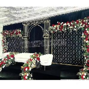 Ensemble de toile de fond de scène de mariage arabe moderne, en forme de cœur, en fer métallique, avec mur à bougies pour décoration de scène de mariage - Product Image 1