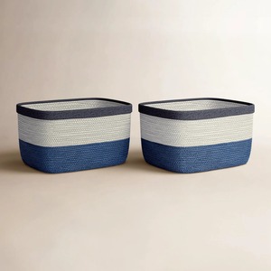 Ensemble de 2 paniers en macramé bleus, grands paniers de rangement pour la lessive, les jouets, les vêtements, l'utilisation en cuisine et la décoration moderne de la maison, en provenance d'Inde - Product Image 1