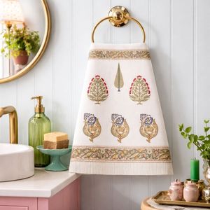 Jaipuri Pigment Printed Floral Waffle Cotton <b>Hand</b> <b>Towel</b> Super Soft Quick-Dry Non Toxic Dyes Eco Friendly Indian Artisan Crafted - Product Image 2