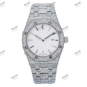 Antiguo 38mm Acero inoxidable Esfera elegante Lujoso completamente helado Moissanite Reloj de diamante Reloj de calidad premium 20mm Ancho de banda - Product Image 4