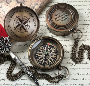 Trendy Personalized Brass <b>Compass</b> With Custom Engraving - Unique Gift for Men Husband Gifts, Couples Gift, Christmas Gifts - Product Image 1