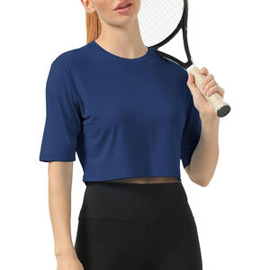 Top corto de entrenamiento para mujer, sesiones de gimnasio de yoga, fitness, gama completa de marca personalizada y logotipo bordado, etiqueta de color de tela - Product Image 2