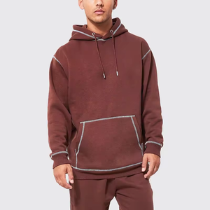 OEM <b>Mens</b> Boxy Contrast Stitching Hoodie Blank Reverse Stitch <b>Pullover</b> <b>Men</b> Sweatshirt Casual Hoodie - Product Image 6