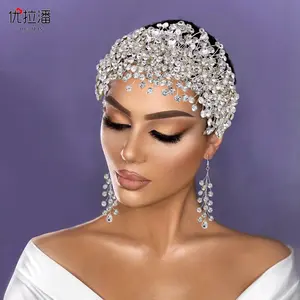 Jual Panas Set Anting Kristal Berlian Imitasi Unik Mutiara Trim Berkilau Berlian Imitasi Kristal Anting Set Pernikahan Aksesoris Rambut Pengantin/