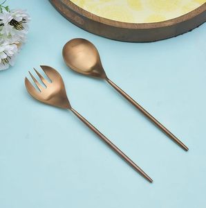 Premium Quality Metal <b>Gold</b> Plated <b>Spoon</b> & Fork <b>Serving</b> Set For Hotel Restaurant Home Dining - Product Image 2