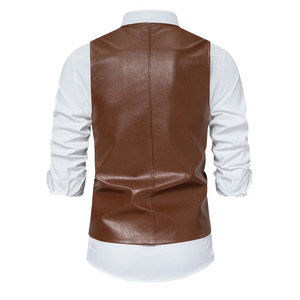 Casual Streetwear V Neck Men Leather Vests Wholesale Men Leather Vest Comfortable Winter Customized Logo Leather Vest for Men - Product Image 3