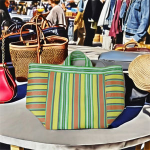 Multicolor Stripes Women's <b>Handbags</b> Eco-Friendly Plastic Recycled <b>Nylon</b> Woven Polypropylene Shopping Bags Manufactured in India - Product Image 2