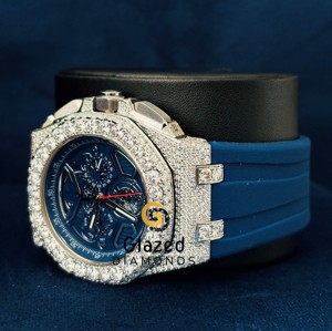 Reloj de Pulsera de Silicona Azul para Hombre, con Diamantes Cultivados en Laboratorio de Corte Brillante, Alta Calidad, Estilo Hip Hop, Cristal con Claridad VVS - Product Image 4