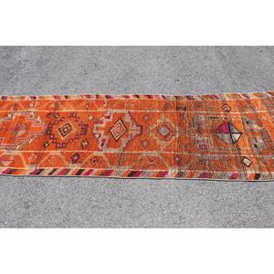 Turkish 2.8x12.8 ft Rug, <b>Runner</b> Vintage Rug, Orange <b>Red</b> Animal Print Rug - Product Image 3