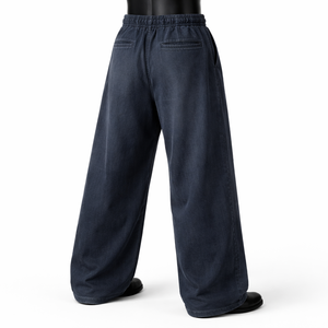 Pantalones de chándal anchos de algodón para hombre, estilo vintage, lavados, azul marino, con salpicaduras de pintura, joggers oversize, streetwear, con logo personalizado - Product Image 6