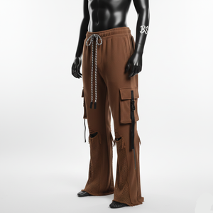 Pantalon flare en molleton pour homme de haute qualité, tissu respirant, marron avec panneaux latéraux, impression de logo personnalisée, pantalon flare pour homme lavé - Product Image 4