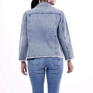 Veste en jean longue extensible sur mesure pour femmes, veste en jean pour femmes, coton bleu, hiver, unie, pour femmes, grande taille - Product Image 4