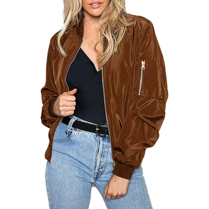 Chaqueta de satén para mujer, abrigo de diseño informal con cremallera, cortavientos con bolsillos, venta al por mayor, chaqueta de satén para mujer de talla OEM - Product Image 1